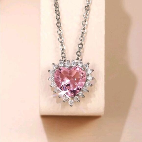 Rhinestone Heart Charm Pendant Necklace - Picture 1 of 5